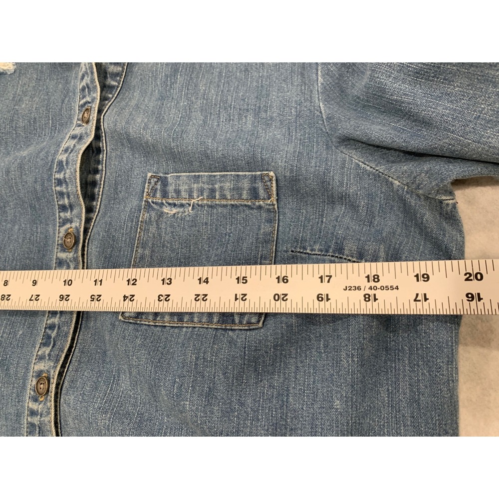 PAIGE Distressed Denim Shirt Size M 100% Cotton Grunge Boho Western Womens - Picture 6 of 10